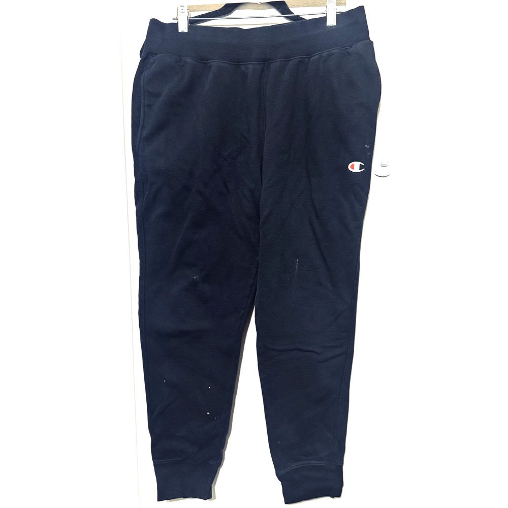 Champion Sweatpants Mens L Black Reverse Weave Warm Up fleece cotton blend